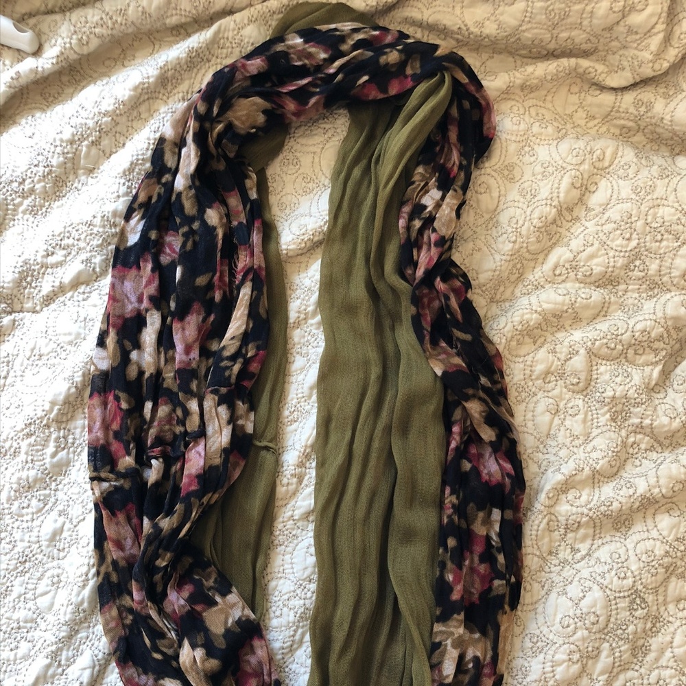 Olive Green & Floral (2-Tone) Infinity Scarf - Picture 3 of 4